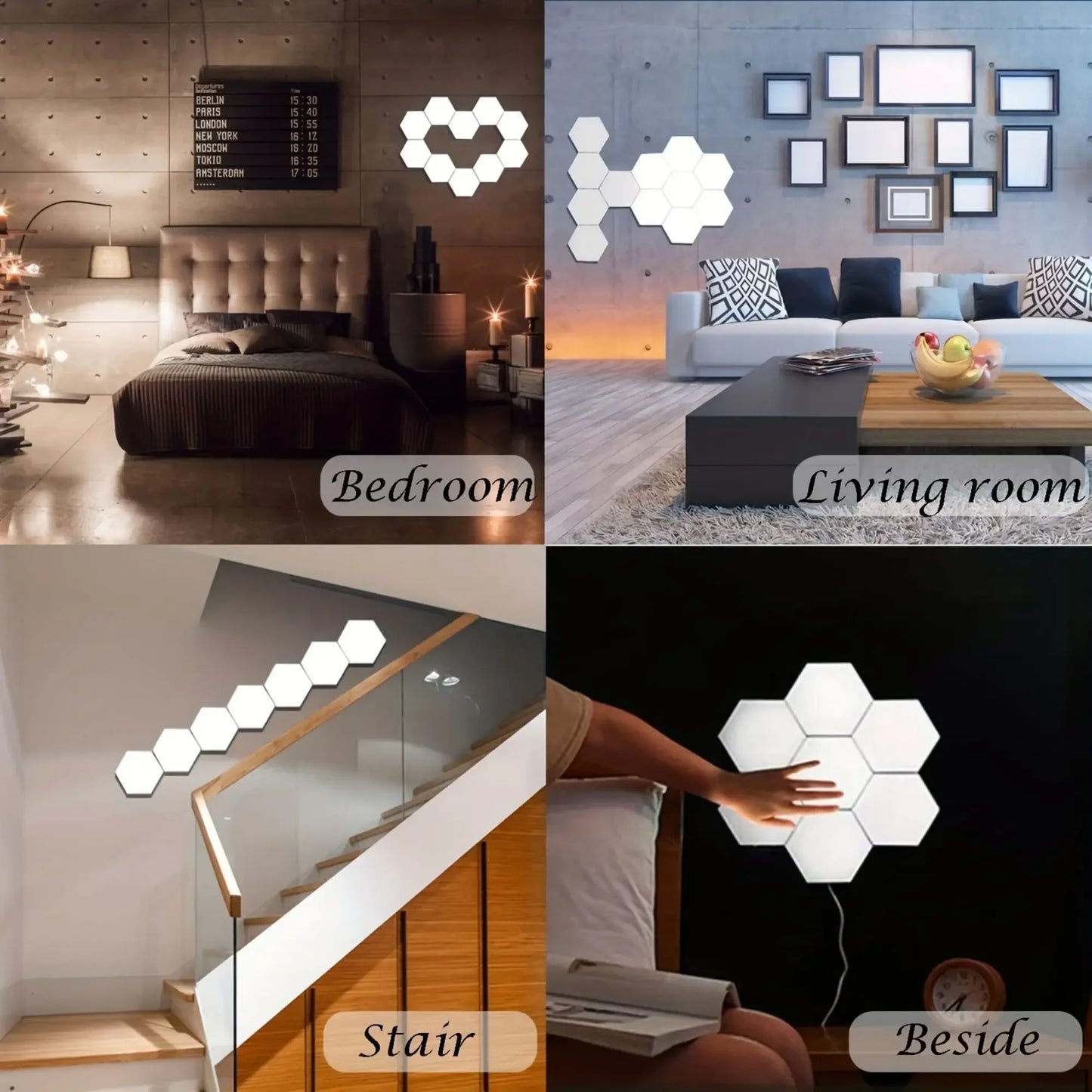 Hexagonal touch LED wall light