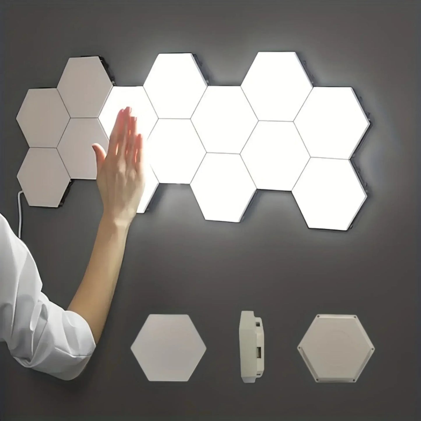 Hexagonal touch LED wall light